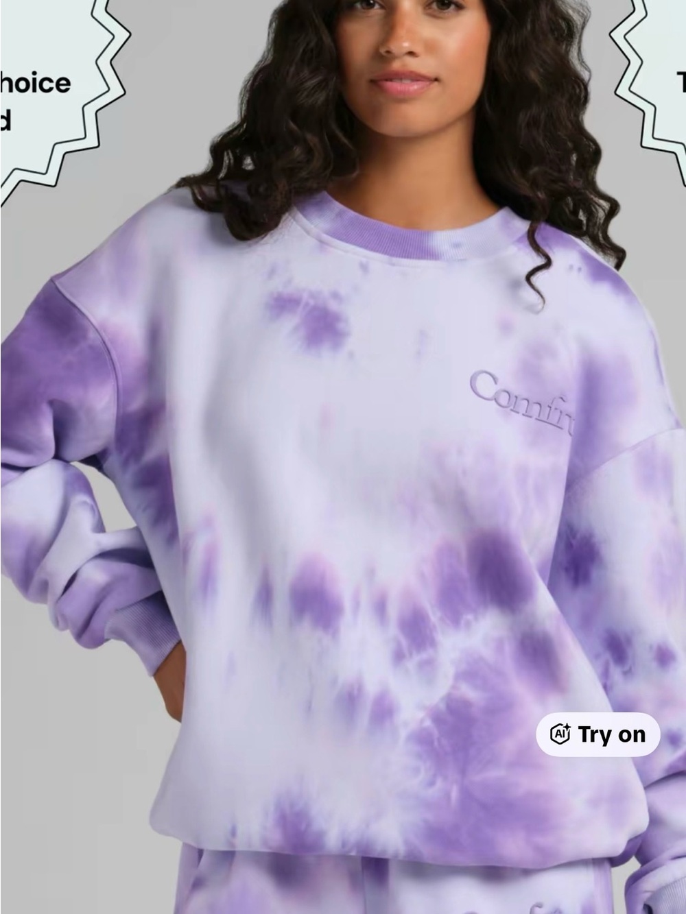 COMFRT color is Lavender cloud Tie-Dye Crewneck